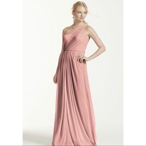 David’s Bridal Pink/“Petal” Long Mesh Dress